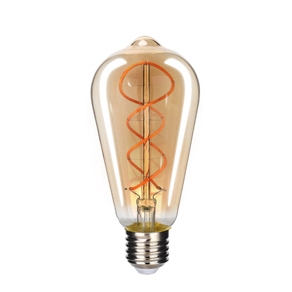 No Flicker Spiral Filaments Amber Glass ST64 Vintage LED Bulbs