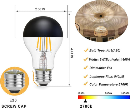 A60 LED half chrome light bulb black