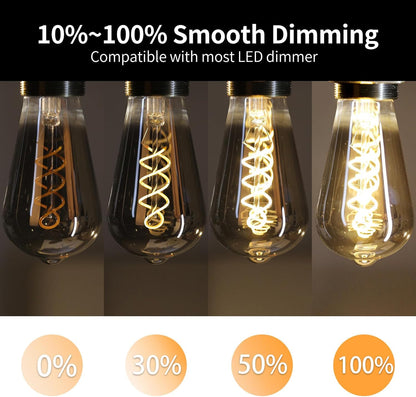ST64 Vintage Edison Light Bulbs, Smoky Grey Coated Glass, Dimmable