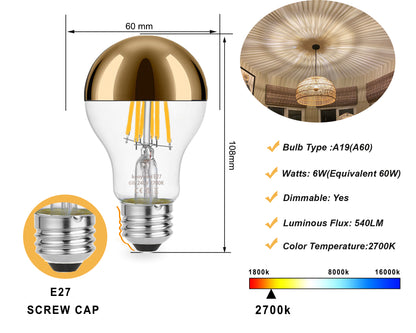 A60 half chrome light bulb gold