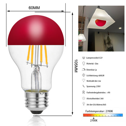 A60 half chrome light bulb red