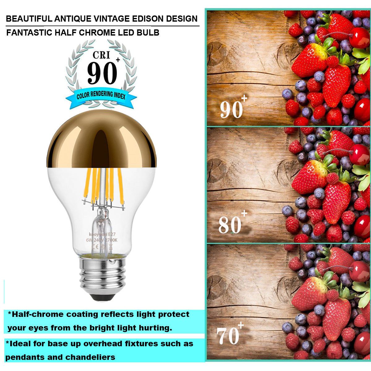 A60 half chrome light bulb gold
