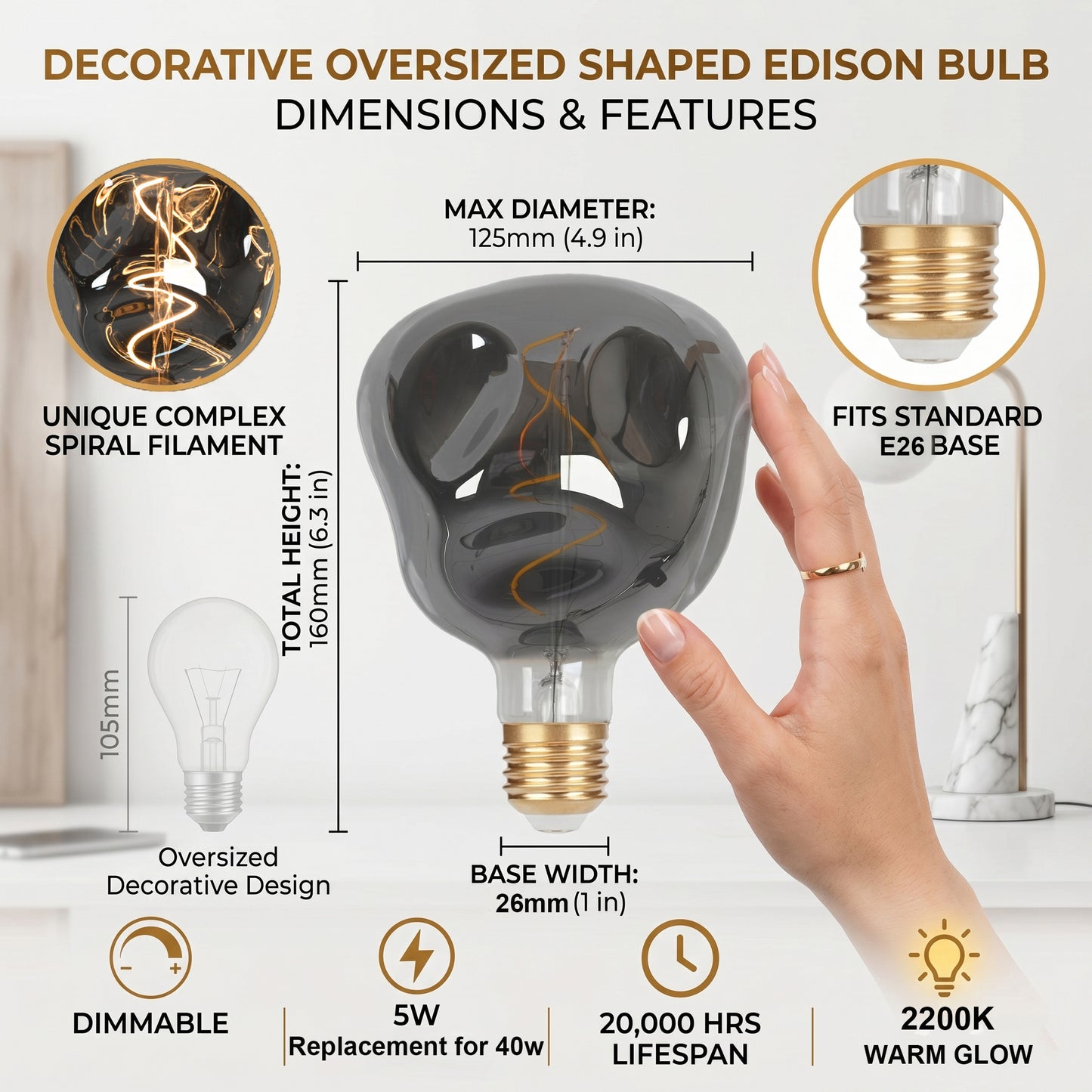 led bulb 5w 2200k smoky gray